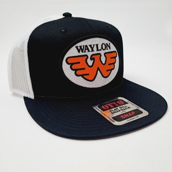 Outlaw Country 70s Retro Waylon Jennings Flat Bill Trucker Mesh Snapback Cap Hat - Picture 3 of 4